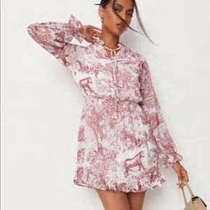 Red china print smock dress